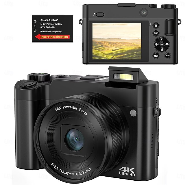 4K Ultra HD Digital Camera - 64MP Dual Cameras Auto Focus & Anti-Shake ...