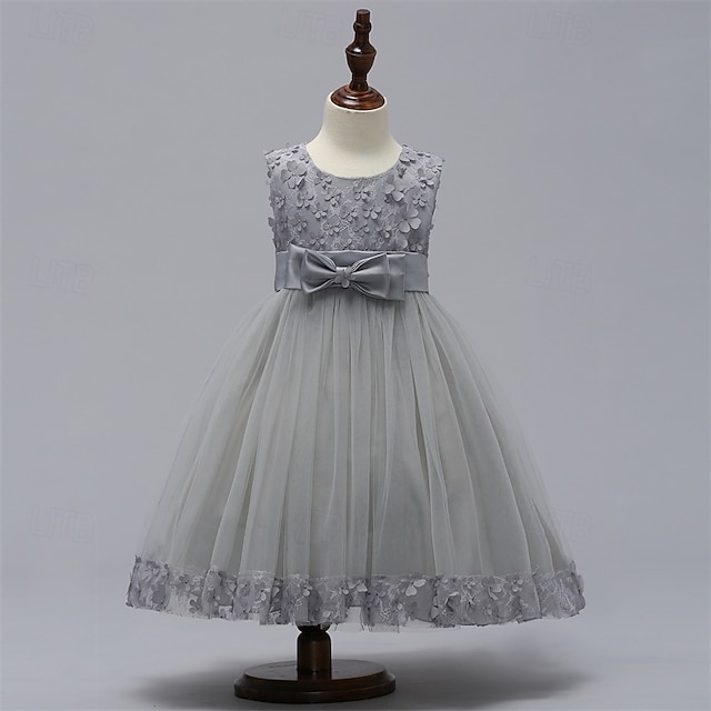  Robe de Demoiselle d'Honneur Fille enfants Fille Robe de princesse Utilisation Mariage Soirée Elégant Magnifique Maille Couleur unie Sans Manches Col Ras du Cou Gris Rouge vin 4 ans et +