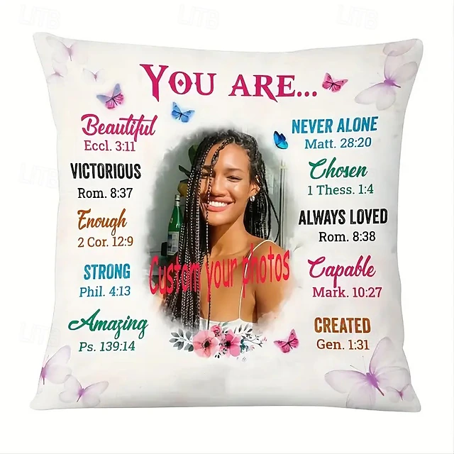 Custom Quote Pillow Cover Personalized Gift Floral Photo Cushion Cover Throw Pillow Gift Personalized Memorial Gifts 11