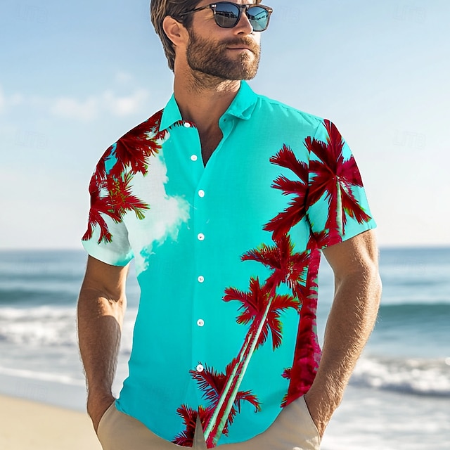  Férfi Fák / falevelek Hawaii ing Aloha ing Rövid ujjú Hawaii Üdülő Vakáció Hétköznapi Nyár Tavasz Térfogatcsökkenés Begombol Lóhere