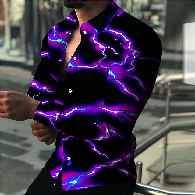 Men's Lightning Shirt Long Sleeve Fashion Designer Casual Outdoor ...