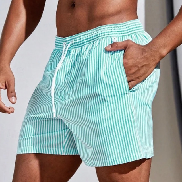  Homens Calção Justo de Natação Shorts de Natação Bermuda de Surf Roupa de banho Com Cordão Com bolsos Natação Surfe Praia Esportes Aquáticos Riscas Verão Primavera