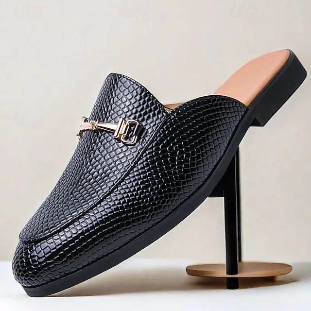 Men's Brown Snake Pattern Loafers – Slip-On Faux Leather Mules with Metal Buckle for Casual and Formal Wear 8