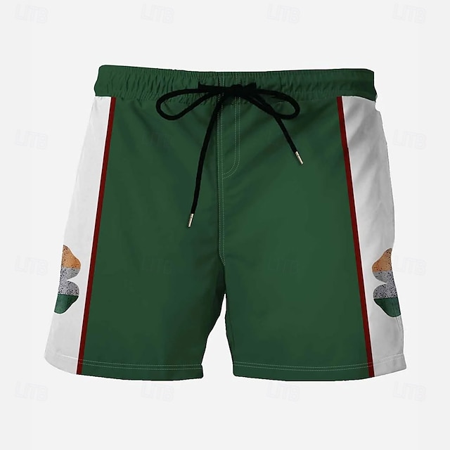  St. Patrick's Day Men's Four Leaf Clover Ireland St. Patrick's Day Shorts Summer Shorts Beach Shorts Mid Waist Vintage Streetwear Casual Daily Holiday Pocket Drawstring Elastic Waist Designer