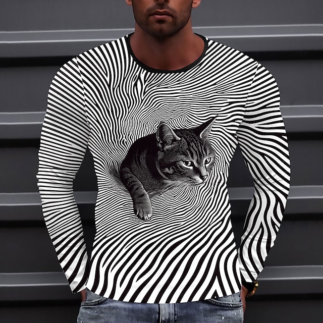  Męskie Kot Podkoszulek Długi rękaw Podkoszulek Druk 3D Półgolf Koszula Moda Przesadny Ulica Codzienny Czarny Lato Wiosna Jesień Odzież S M L XL XXL XXXL