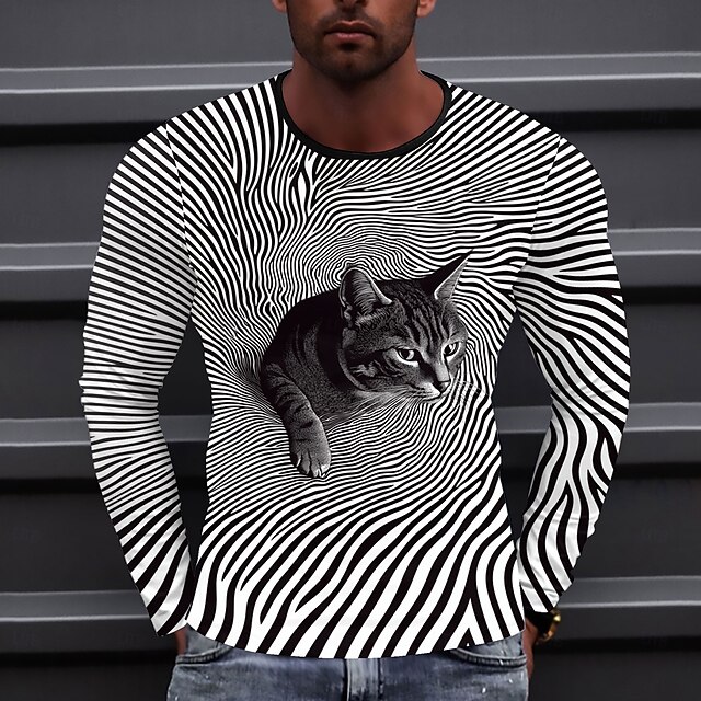 Men's Cat T Shirt Long Sleeve T shirt 3D Print Crew Neck Shirt Fashion Exaggerated Street Daily Black Summer Spring Fall Clothing Apparel S M L XL XXL XXXL4