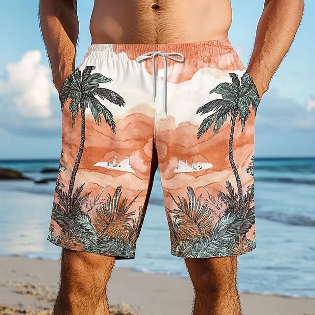Men's Coconut Tree Tropical Plants Swim Trunks Swim Shorts Board Shorts Mid Waist Streetwear Hawaiian Casual Daily Holiday Pocket Drawstring Elastic Waist Designer Clothing Apparel4