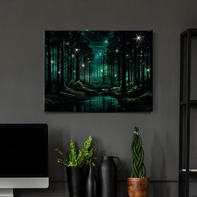  Forest Twinkle LED Canvas Wall Art Stained Glass Printing LED Lighted Up Wall Decor 2AA Battery Operated Lighted Canvas Print LED Light Kitchen Bedroom or Home Decor