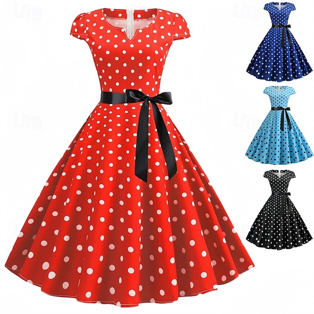  Elegant Classical 1950s Dress Polka Dot A-Line Women's Valentine's Day Event / Party Date Tea Party Adults' Dress Spring & Summer