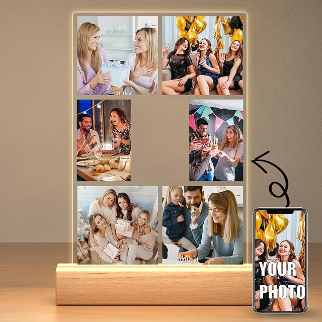  Lampe photo personnalisée, veilleuse acrylique photo personnalisée, alimentée par USB, blanc chaud, ajoutez votre image, parfaite pour la Saint-Valentin, les amoureux, les anniversaires, les petits amis, les petites amies et la famille