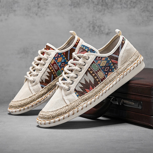  mænds afslappede lærredssneakers med tribal print og jute reb sål – behageligt hverdagsfodtøj