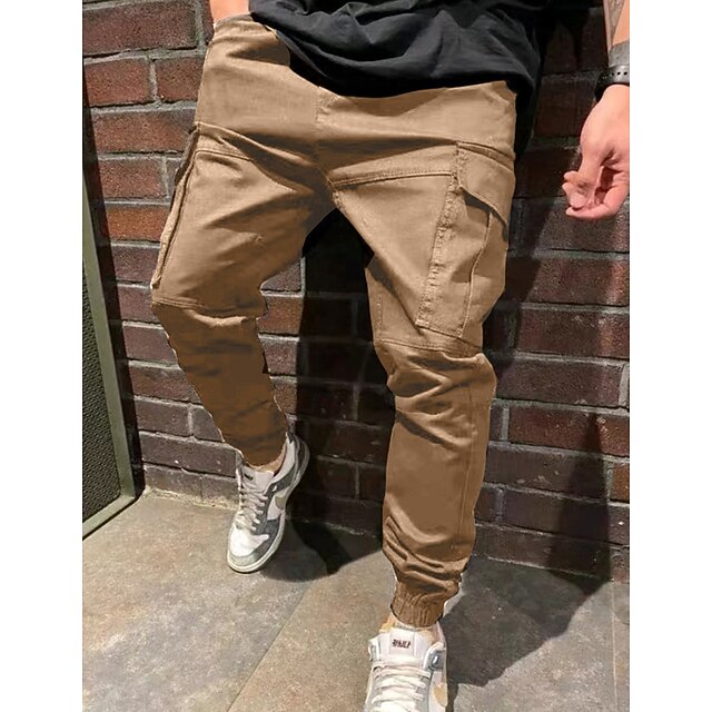 Men's Cargo Pants Cargo Trousers Joggers Trousers Casual Pants Drawstring Elastic Waist Multi Pocket Plain Comfort Soft Ankle-Length Outdoor Casual Daily Fashion Streetwear Black Green3