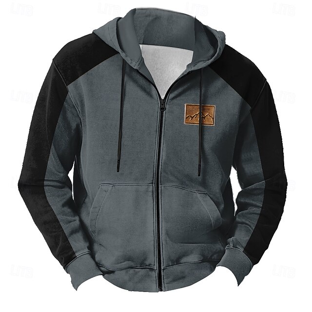  Men's Camo Hoodies Fashion Daily Long Sleeve Hooded Vacation Hunting Brown Khaki Drawstring Zipper Fall Winter Designer
