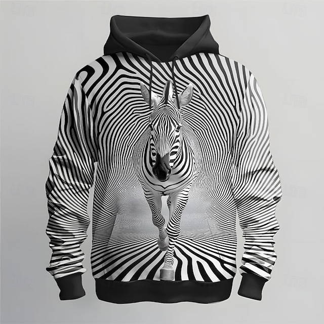  Homens Animal 3D impressão Moletons Moletom Casacos Moletom com capuz Gola Redonda Étnico Impressão 3D Feriado Streetwear Preto Branco Com Cordão Outono Inverno Designer