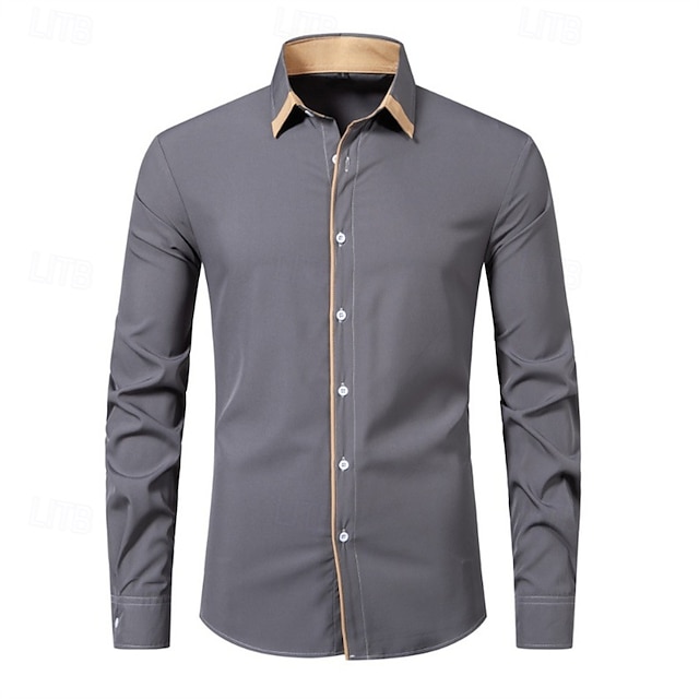  Homens Camisa Social Saia camisa de botão Bloco de cor Casamento Festa Preto Azul Marinha Verde Tropa Cinzento Escuro Manga Longa Lapela Primavera & Outono Roupa
