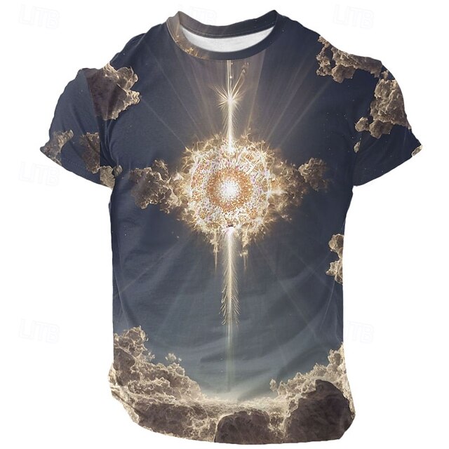 Men's Cross T Shirt Short Sleeve T shirt 3D Print Crew Neck Shirt Exaggerated Designer Party Holiday Club Gray Summer Spring Clothing Apparel S M L XL XXL XXXL4