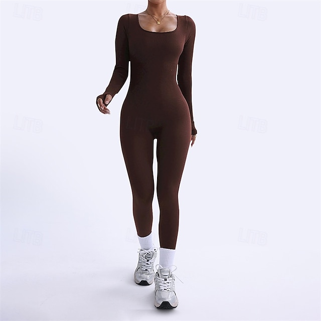  Dam Jumpsuit Träningsdräkt Onesie Grundläggande Ensfärgat Kroppsdräkt Byxdress Svart Blå Yoga Kondition Gymträning Andningsfunktion Mjuk Långärmad Sport Sportkläder Elastisk Smal