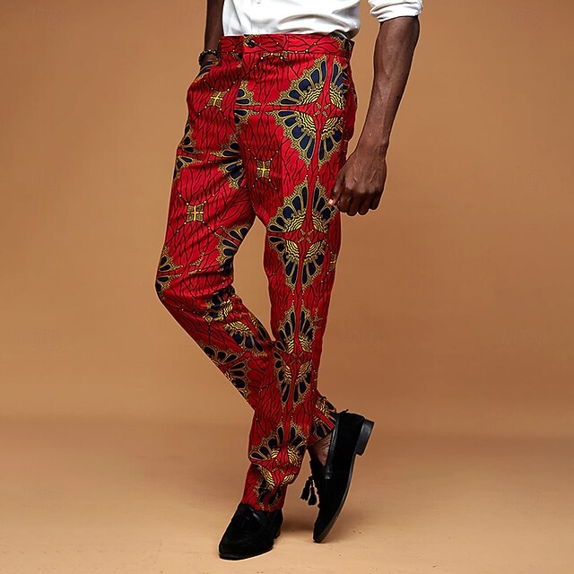 Men's Graphic Artwork Dress Pants Mid Waist Vintage Casual Outdoor Vacation Home Zipper Pocket Summer Spring Fall 3D Print Red4