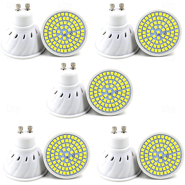  10個gu10 LEDスポットライト電球 - AC 220V、2835 SMD LEDランプ、48/60/80 LED、家庭やオフィス用の省エネ屋内照明