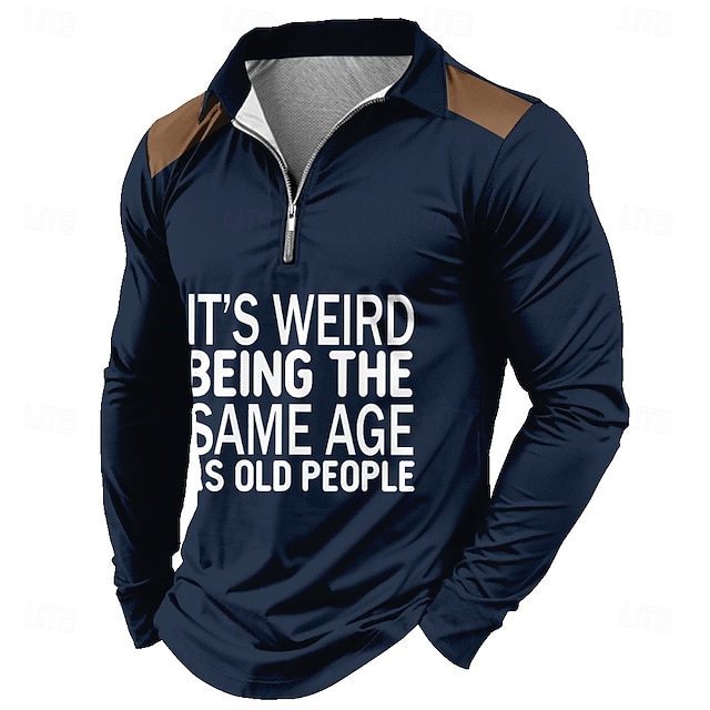  Hombre Letra Camisetas polo con cremallera Camiseta de golf Manga Larga Camisas de polo Camisas con cuello Casual Exterior Calle Uso Diario Impresión 3D Polo con cremallera de un cuarto Primavera
