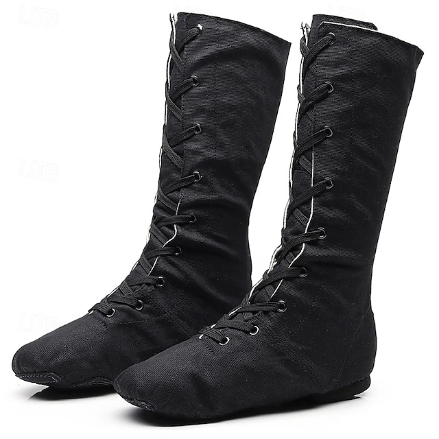 Women's Black Lace-Up Canvas Jazz Dance Boots with Split Sole and Ankle Support for Ballroom and Practice Sessions 6