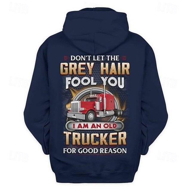  Men's Funny Trucker Hoodies Sweatshirt Fashion Long Sleeve Crew Neck Holiday Streetwear Black Blue Drawstring Fall Winter Designer