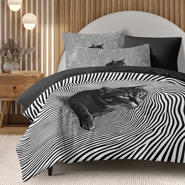  Parure de lit 100 % coton avec housse de couette et taies d'oreiller pour lit double/queen/king size (1 taie d'oreiller pour lit double/simple)