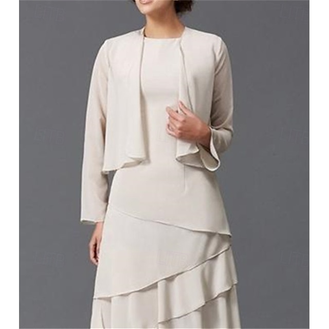  Mutter's Umhänge Elegante Mäntel  Jacken Langarm Illusionsärmel Chiffon Hochzeitsumhänge Mit reiner Farbe Für Party Abendkleidung Sommer