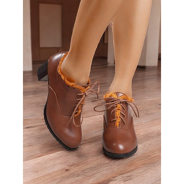 Women's brown Vintage Lace-Up faux Leather Oxfords with Ruffle Trim| for Work or Casual Wear 20