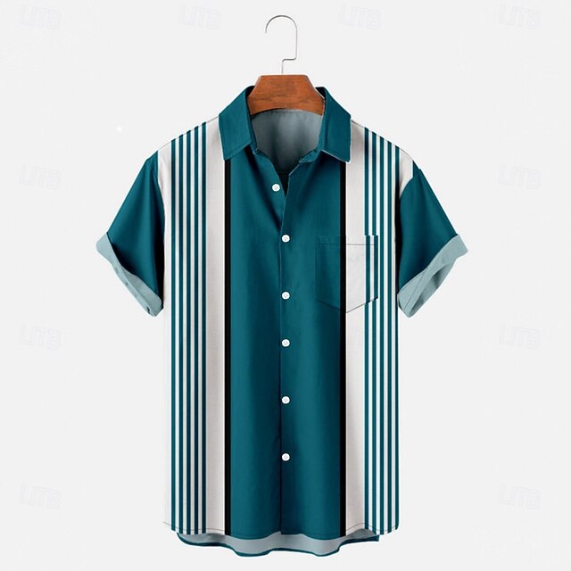 Men's Geometric Color Block Casual Shirt Button Up Shirt Short Sleeve Fashion Casual Causal Casual Summer Spring Turndown Button Up Pocket Green4