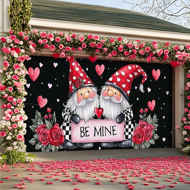 Valentine's Day Gnomes Outdoor Garage Door Cover Banner Beautiful Large
