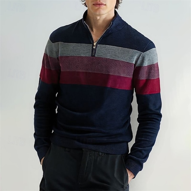 Homme Pull Pulls à quart de zip Pull en tricot A côtes Tricoter Hauts réguliers Tricoté Bloc de couleur Demi fermeture éclair Mode Décontractées Vacances Usage quotidien Vêtement Tenue Automne hiver