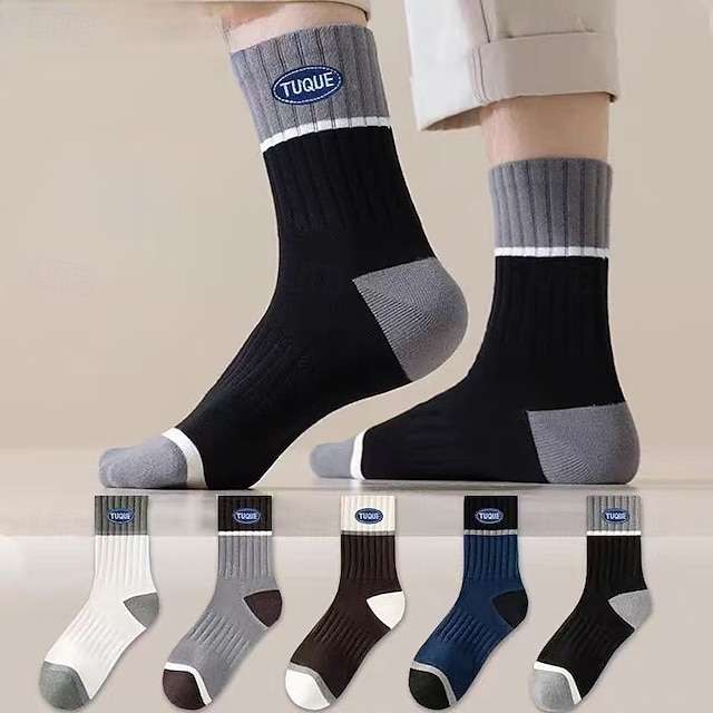  Men's 5 Pairs Multi Packs Socks Crew Socks Running Socks Casual Socks Rainbow Color Color Block Vacation Sports & Outdoor Daily Basic Warm Fall & Winter Fashion Casual