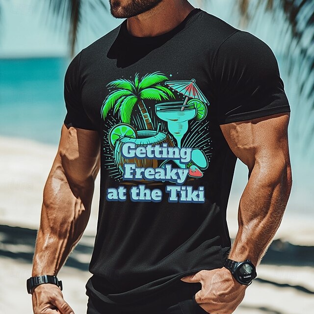 Men's Tropical Floral&Plants Funny Hawaiian T Shirt Tee Top 100% Cotton Short Sleeve Graphic Shirt Black Comfortable Tee Vacation Street Fashion Designer Clothing4