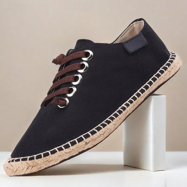  afslappede espadrillesneakers til mænd, lette snøresko med jutesål, stilfuldt sommerfodtøj til hverdagsbrug og udendørsaktiviteter