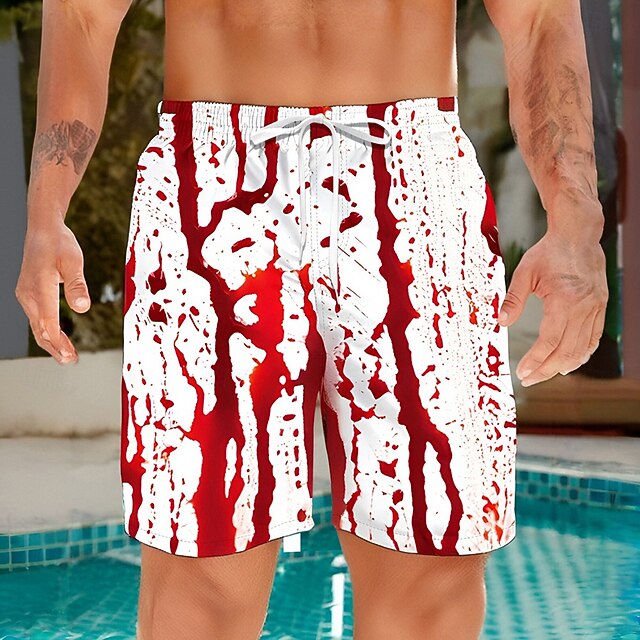 Men's Optical Illusion Blood stains Swim Shorts Board Shorts Swimming Trunks Mid Waist Streetwear Hawaiian Casual Daily Holiday Pocket Drawstring Elastic Waist Designer Clothing Apparel4