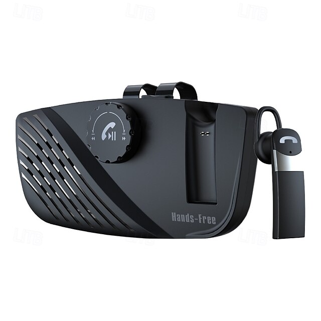  Haut-parleur sans fil 2 en 1 avec pare-soleil Siri, kit mains libres pour voiture, écouteurs Bluetooth
