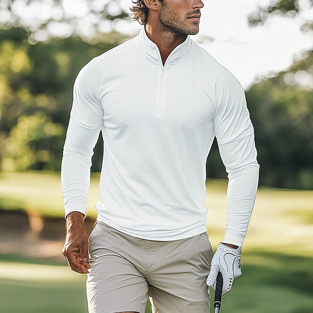  Men's Polo Shirts Golf Polos Shirts Formal Casual Quarter Zip Long Sleeve Fashion Comfortable Solid Color Zip Up Quick Dry Summer Spring Fall Black White Polo Shirts