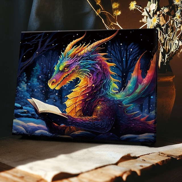  drakeläsning led canvas väggkonst målat glas utskrift led upplyst väggdekor 2aa batteridriven upplyst canvas tryck led ljus kök sovrum eller heminredning