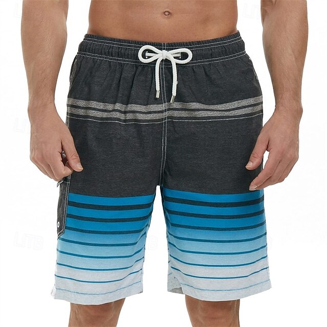Men's Swim Trunks Swim Shorts Board Shorts Bathing Suit Drawstring with Pockets Swimming Surfing Beach Water Sports Gradient Stripes Summer Spring4