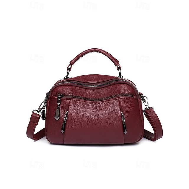  borsa a tracolla in similpelle da donna, piccola borsa casual con scomparti multi-cerniera, elegante borsa a tracolla quotidiana per viaggi e shopping colore vino nero bianco