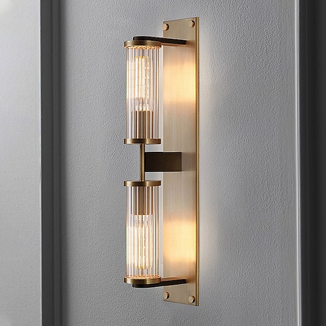  applique da parete con paralume in cristallo moderno a doppia testa lampada da parete in metallo a led specchio da bagno illuminazione frontale lampada da parete per soggiorno corridoio hotel e