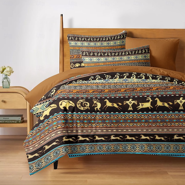  eläinten boheemityylinen pussilakanasetti 100% puuvillaa pehmeä hengittävä kangas boho eläinprintit pussilakana ja tyynyliinat hypoallergeeniset ihoystävällinen kestävä haalistumaton täydellinen boho-makuuhuoneeseen