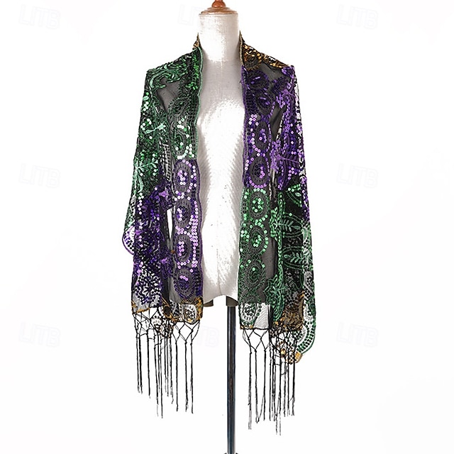  Années Folles Années 1920 Robe de cocktail Cap Envelopper Châles Gatsby le Magnifique Invité au mariage Paillettes Frange à pompons Déguisement Femmes Halloween Carnaval Mascarade Mariage robe