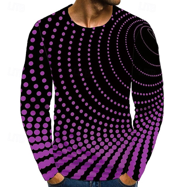  Herre Grafisk Polkadotter T skjorte Langermet T skjorte 3D-utskrift Rund hals Skjorte Grunnleggende Daglig Lyseblå Safirblå Svart Klær Normal S M L XL XXL 3XL 4XL