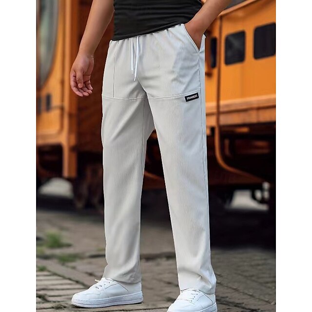  Men's Trousers Casual Pants Pocket Drawstring Elastic Waist Plain Comfort Soft Full Length Outdoor Casual Daily Fashion Streetwear Black Green