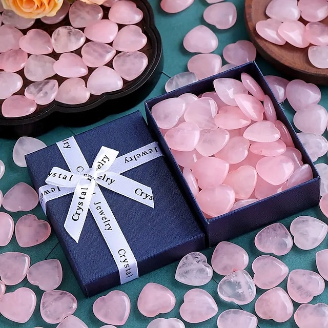  alla hjärtans dag hjärtformad sten presentförpackning, 2 cm rosékvarts hjärtsten, naturlig persika rosékvarts, hjärtformad kristallsten i presentförpackning, romantisk present till älskare