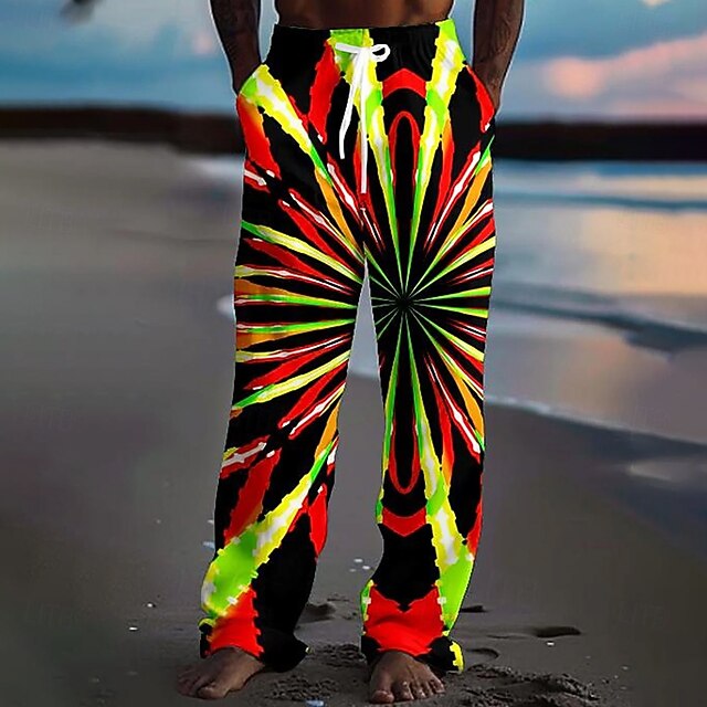 Men's Optical Illusion Geometric Pattern Dazzle color Pants Trousers Casual Pants Mid Waist Drawstring Elastic Waist Hawaiian Vintage Retro Outdoor Holiday Straight Leg Trousers Summer Spring Fall 3D4