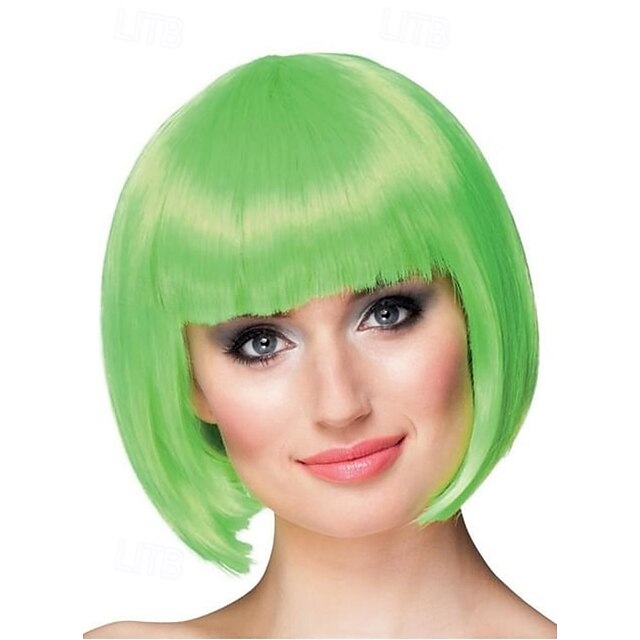  perruque courte vert fluo avec des femmes pour le carnaval