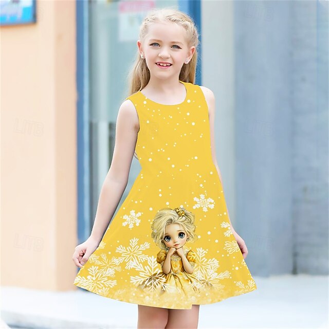 Girls' 3D Graphic Cartoon Snowflake Dress Sleeveless Summer Spring Vacation Daily Holiday Princess Beautiful Sweet Kids 4-12 Years Casual Dress A Line Dress Knee-length Regular Fit3